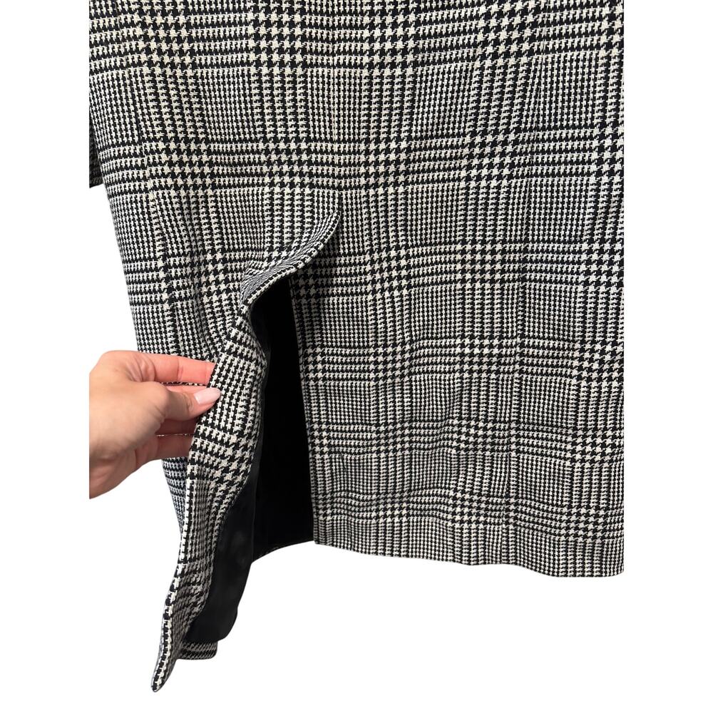 Sandro Women's Black White Plaid Wool Blend Long Coat Size 40 - Picture 13 of 13